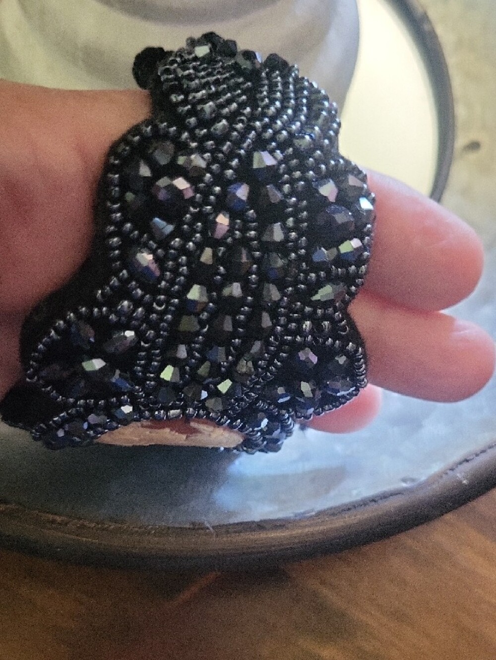 Handmade Black Beaded Cameo Bracelet - Picture 4 of 5